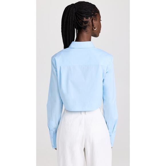 STAUD Seneca French Blue Boxy Cropped Long Sleeve Button Up Collared Top Small - Picture 2 of 11